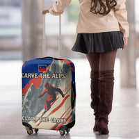 Liechtenstein Luggage Cover with Alpine Skiing Red Blue Design and Mountain Landscape - Wonder Print Shop