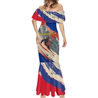 Liechtenstein Mermaid Dress with Alpine Skiing Red Blue Design and Mountain Landscape - Wonder Print Shop