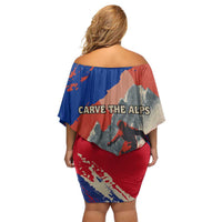 Liechtenstein Off Shoulder Short Dress with Alpine Skiing Red Blue Design and Mountain Landscape - Wonder Print Shop