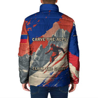 Liechtenstein Padded Jacket with Alpine Skiing Red Blue Design and Mountain Landscape - Wonder Print Shop