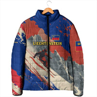 Liechtenstein Padded Jacket with Alpine Skiing Red Blue Design and Mountain Landscape - Wonder Print Shop