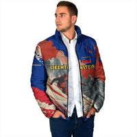 Liechtenstein Padded Jacket with Alpine Skiing Red Blue Design and Mountain Landscape - Wonder Print Shop