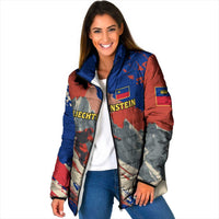 Liechtenstein Padded Jacket with Alpine Skiing Red Blue Design and Mountain Landscape - Wonder Print Shop