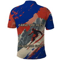 Liechtenstein Polo Shirt with Alpine Skiing Red Blue Design and Mountain Landscape - Wonder Print Shop