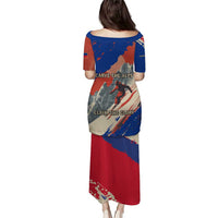 Liechtenstein Puletasi with Alpine Skiing Red Blue Design and Mountain Landscape - Wonder Print Shop