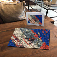 Liechtenstein Puzzle with Alpine Skiing Red Blue Design and Mountain Landscape - Wonder Print Shop