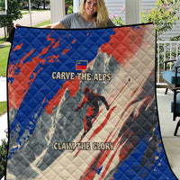 Liechtenstein Quilt with Alpine Skiing Red Blue Design and Mountain Landscape - Wonder Print Shop