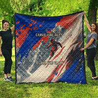 Liechtenstein Quilt with Alpine Skiing Red Blue Design and Mountain Landscape - Wonder Print Shop