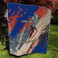 Liechtenstein Quilt with Alpine Skiing Red Blue Design and Mountain Landscape - Wonder Print Shop