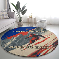 Liechtenstein Round Carpet with Alpine Skiing Red Blue Design and Mountain Landscape - Wonder Print Shop
