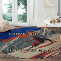 Liechtenstein Round Carpet with Alpine Skiing Red Blue Design and Mountain Landscape - Wonder Print Shop