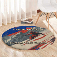 Liechtenstein Round Carpet with Alpine Skiing Red Blue Design and Mountain Landscape - Wonder Print Shop