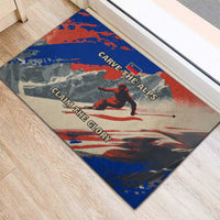 Liechtenstein Rubber Doormat with Alpine Skiing Red Blue Design and Mountain Landscape - Wonder Print Shop