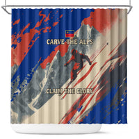 Liechtenstein Shower Curtain with Alpine Skiing Red Blue Design and Mountain Landscape - Wonder Print Shop