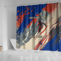Liechtenstein Shower Curtain with Alpine Skiing Red Blue Design and Mountain Landscape - Wonder Print Shop