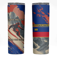 Liechtenstein Skinny Tumbler with Alpine Skiing Red Blue Design and Mountain Landscape - Wonder Print Shop