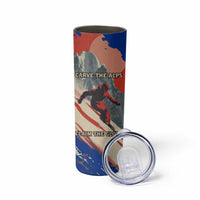 Liechtenstein Skinny Tumbler with Alpine Skiing Red Blue Design and Mountain Landscape - Wonder Print Shop