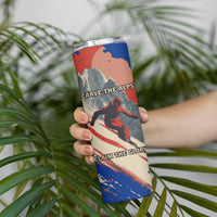 Liechtenstein Skinny Tumbler with Alpine Skiing Red Blue Design and Mountain Landscape - Wonder Print Shop