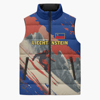 Liechtenstein Sleeveless Puffer Jacket with Alpine Skiing Red Blue Design and Mountain Landscape - Wonder Print Shop
