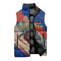 Liechtenstein Sleeveless Puffer Jacket with Alpine Skiing Red Blue Design and Mountain Landscape - Wonder Print Shop