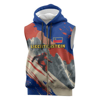 Liechtenstein Sleeveless Zip Hoodie with Alpine Skiing Red Blue Design and Mountain Landscape - Wonder Print Shop