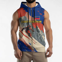 Liechtenstein Sleeveless Zip Hoodie with Alpine Skiing Red Blue Design and Mountain Landscape - Wonder Print Shop