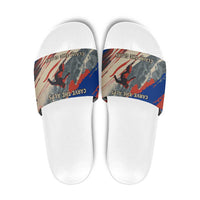Liechtenstein Slide Sandals with Alpine Skiing Red Blue Design and Mountain Landscape - Wonder Print Shop