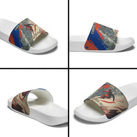 Liechtenstein Slide Sandals with Alpine Skiing Red Blue Design and Mountain Landscape - Wonder Print Shop