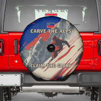 Liechtenstein Spare Tire Cover with Alpine Skiing Red Blue Design and Mountain Landscape - Wonder Print Shop