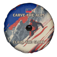 Liechtenstein Spare Tire Cover with Alpine Skiing Red Blue Design and Mountain Landscape - Wonder Print Shop