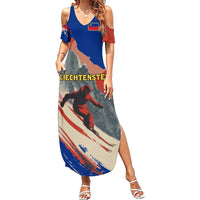 Liechtenstein Summer Maxi Dress with Alpine Skiing Red Blue Design and Mountain Landscape - Wonder Print Shop