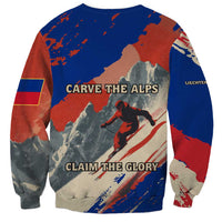 Liechtenstein Sweatshirt with Alpine Skiing Red Blue Design and Mountain Landscape - Wonder Print Shop