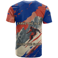 Liechtenstein T Shirt with Alpine Skiing Red Blue Design and Mountain Landscape - Wonder Print Shop