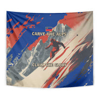 Liechtenstein Tapestry with Alpine Skiing Red Blue Design and Mountain Landscape - Wonder Print Shop
