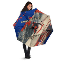 Liechtenstein Umbrella with Alpine Skiing Red Blue Design and Mountain Landscape - Wonder Print Shop