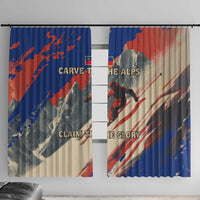 Liechtenstein Window Curtain with Alpine Skiing Red Blue Design and Mountain Landscape - Wonder Print Shop