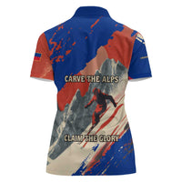 Liechtenstein Women Polo Shirt with Alpine Skiing Red Blue Design and Mountain Landscape - Wonder Print Shop