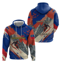 Liechtenstein Zip Hoodie with Alpine Skiing Red Blue Design and Mountain Landscape - Wonder Print Shop