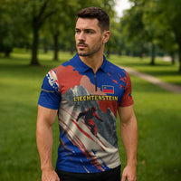 Liechtenstein Zipper Polo Shirt with Alpine Skiing Red Blue Design and Mountain Landscape - Wonder Print Shop