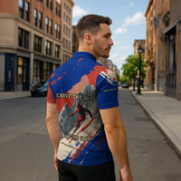 Liechtenstein Zipper Polo Shirt with Alpine Skiing Red Blue Design and Mountain Landscape - Wonder Print Shop