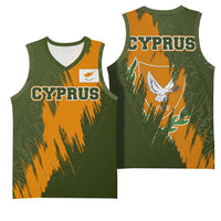 Cyprus Basketball Jersey with Green Orange Brushstroke Design and National Emblem - Wonder Print Shop