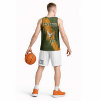 Cyprus Basketball Jersey with Green Orange Brushstroke Design and National Emblem - Wonder Print Shop