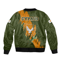 Cyprus Bomber Jacket with Green Orange Brushstroke Design and National Emblem - Wonder Print Shop