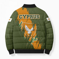 Cyprus Bomber Puffer Jacket with Green Orange Brushstroke Design and National Emblem - Wonder Print Shop