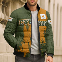 Cyprus Bomber Puffer Jacket with Green Orange Brushstroke Design and National Emblem - Wonder Print Shop