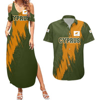 Cyprus Couples Matching Summer Maxi Dress and Hawaiian Shirt with Green Orange Brushstroke Design and National Emblem - Wonder Print Shop