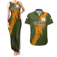 Cyprus Couples Matching Tank Maxi Dress and Hawaiian Shirt with Green Orange Brushstroke Design and National Emblem - Wonder Print Shop