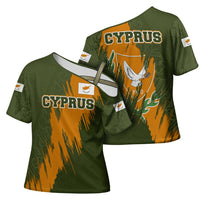 Cyprus Cross Shoulder Shirt with Green Orange Brushstroke Design and National Emblem - Wonder Print Shop