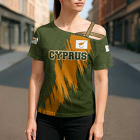 Cyprus Cross Shoulder Shirt with Green Orange Brushstroke Design and National Emblem - Wonder Print Shop
