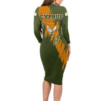 Cyprus Family Matching Long Sleeve Bodycon Dress and Hawaiian Shirt with Green Orange Brushstroke Design and National Emblem - Wonder Print Shop